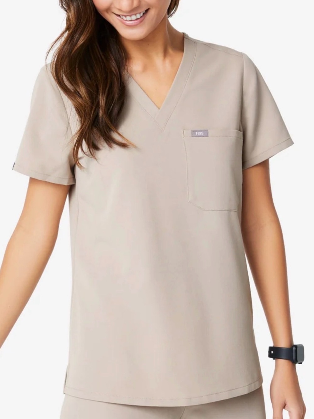 FIGS Catarina V-Neck One-Pocket Women's Scrub Top Solid Beige Size S FW1000